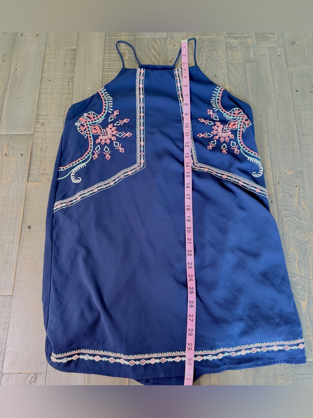 BLU PEPPER Sleeveless Navy Blue Embroidered Boho Mini Dress Cottagecore S - Picture 12 of 12